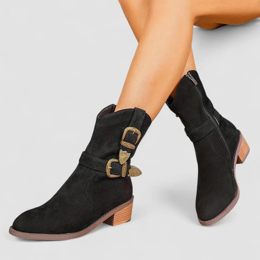 Catalina | Botines con Doble Hebilla Grabada