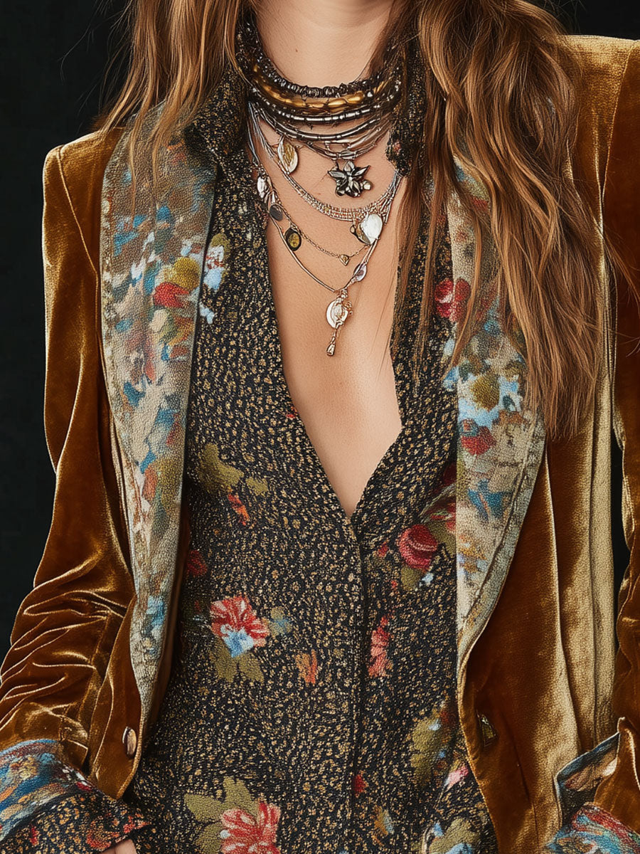 Sara | Blazer con Solapas y Puños de Parches Florales