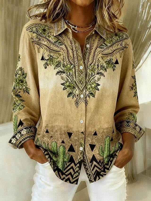 Antonia | Blusa Estilo Vaquero con Flores y Bolsillos