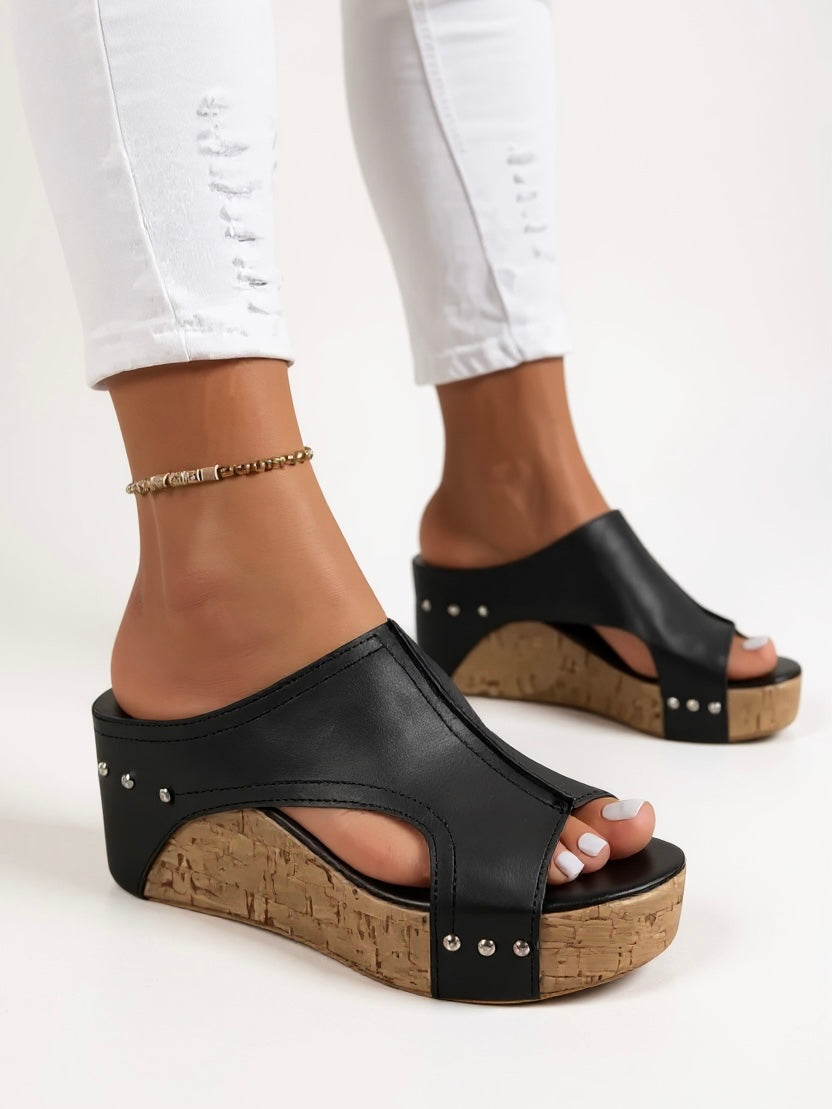 Elena | Sandalias de Tacón de Cuña Abiertas