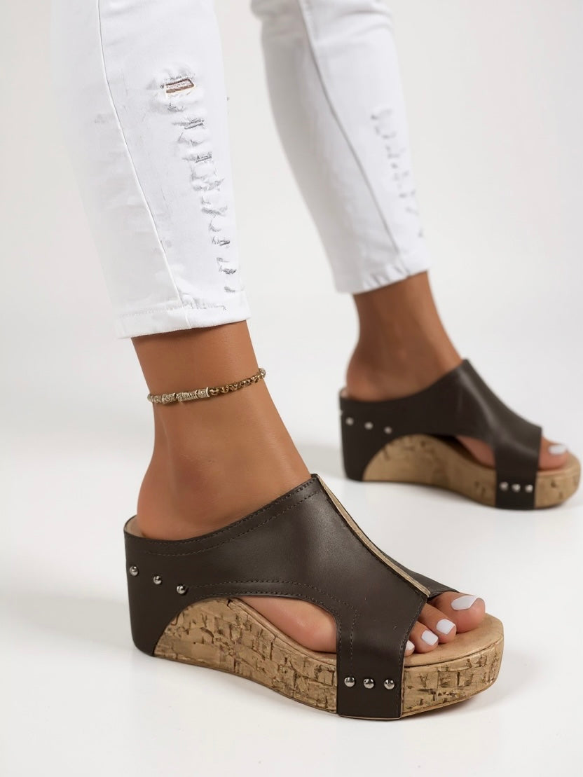 Elena | Sandalias de Tacón de Cuña Abiertas
