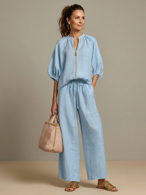 Itzel | Conjunto de Pantalón Ancho y Top con Cierre