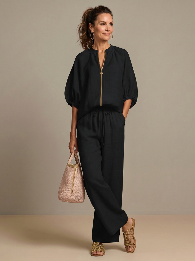 Itzel | Conjunto de Pantalón Ancho y Top con Cierre