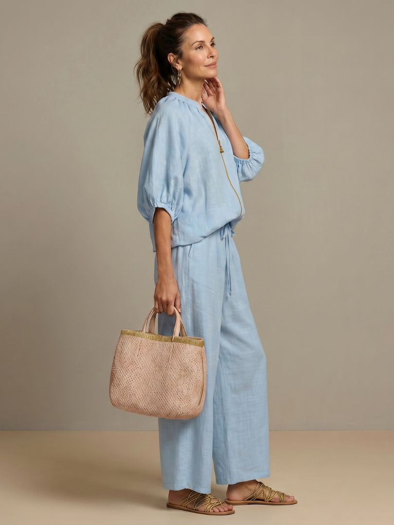 Itzel | Conjunto de Pantalón Ancho y Top con Cierre