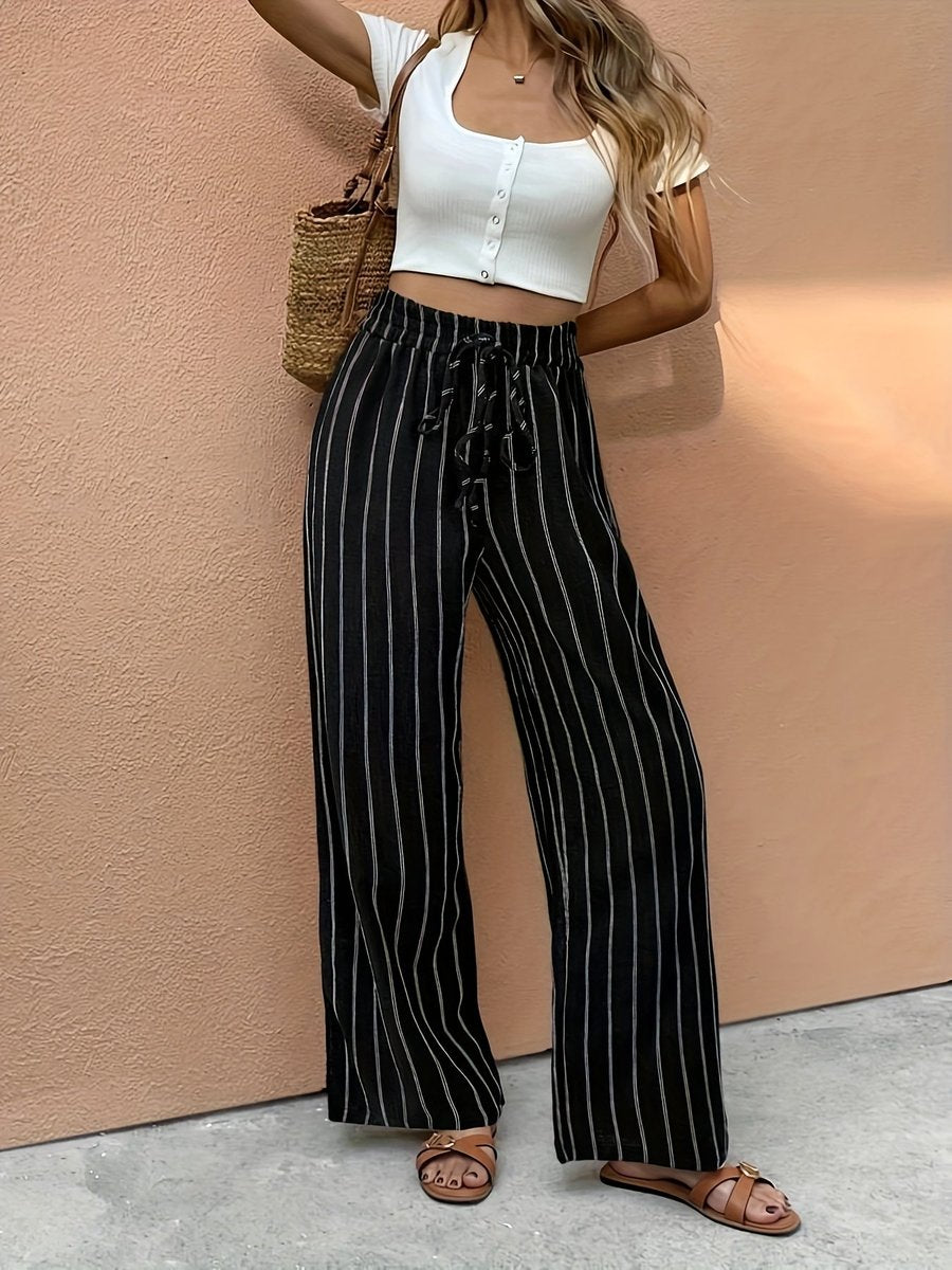 Itzel | Pantalón de Rayas Talle Alto Pierna Ancha