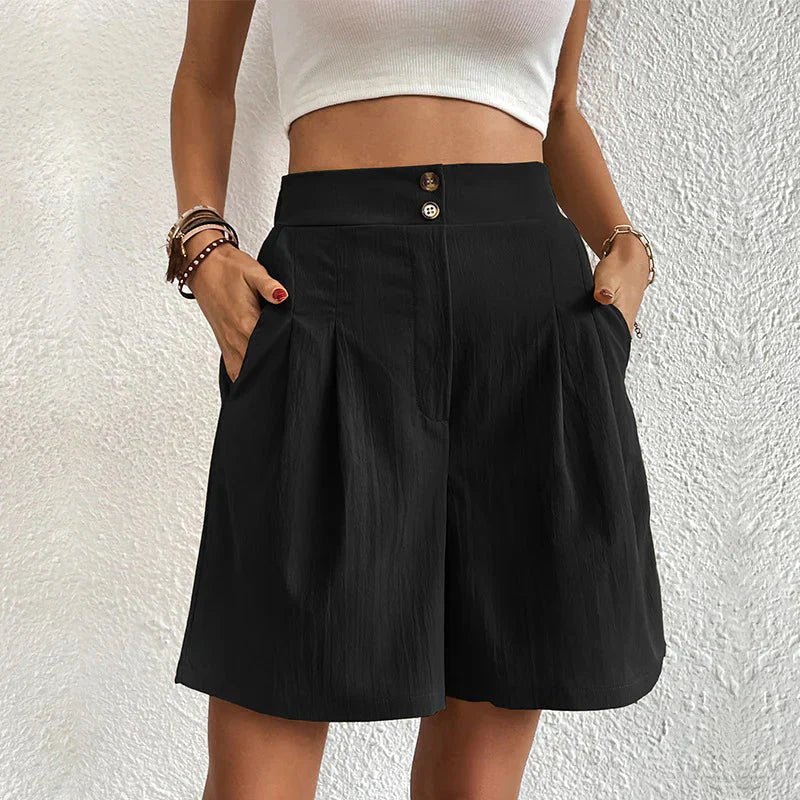 Itzel | Short de Talle Alto Pierna Ancha Plisado