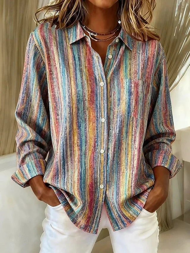 Silvia | Blusa de Rayas Verticales con Bolsillo