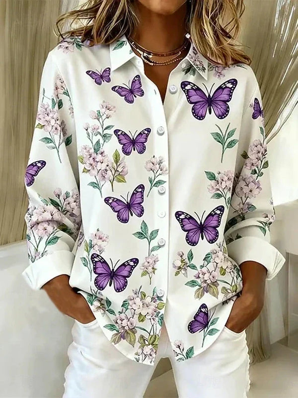 Carmen | Blusa de Botones con Estampado de Mariposas