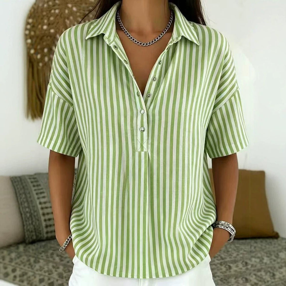 Marisol | Blusa de Rayas con Cuello y Manga Corta