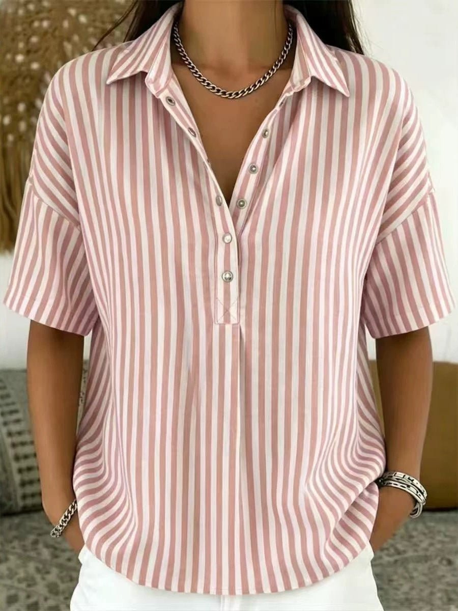 Marisol | Blusa de Rayas con Cuello y Manga Corta