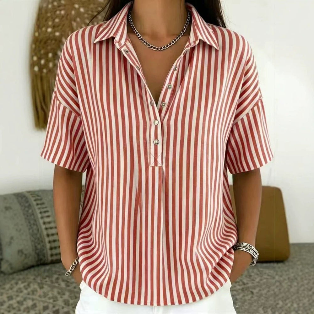 Marisol | Blusa de Rayas con Cuello y Manga Corta