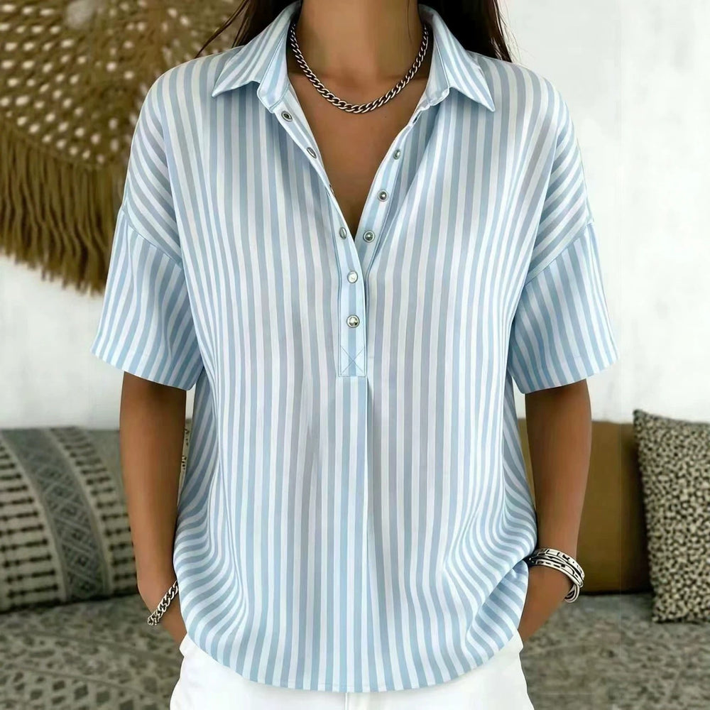 Marisol | Blusa de Rayas con Cuello y Manga Corta