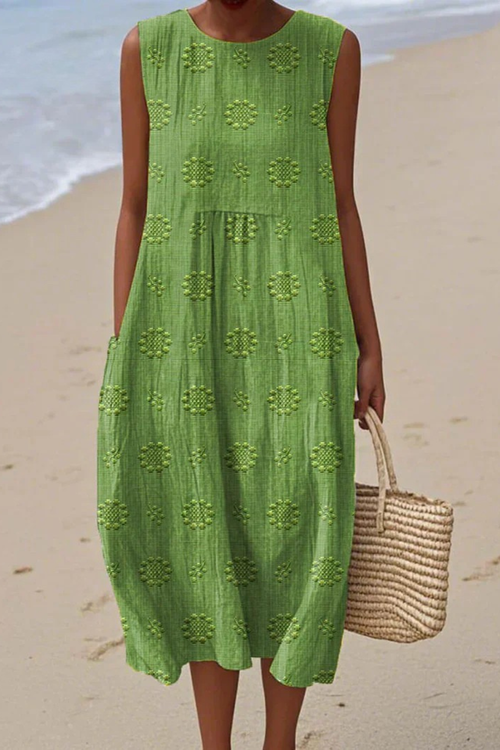 Paloma | Vestido Midi Bordado sin Mangas