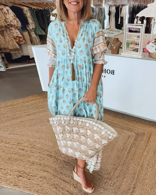 Paloma | Vestido Midi Floral con Cuello en V