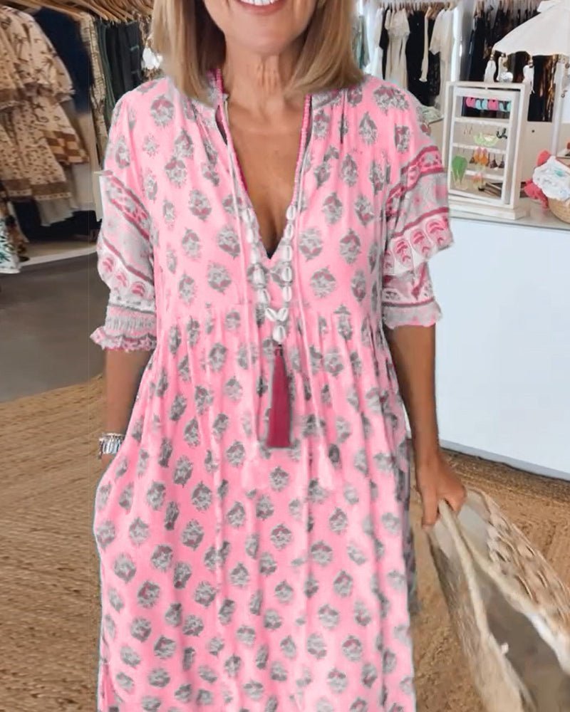 Paloma | Vestido Midi Floral con Cuello en V