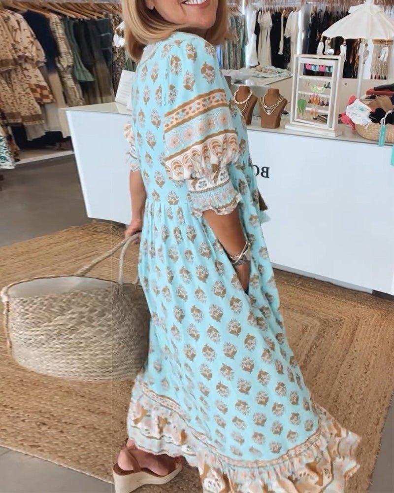 Paloma | Vestido Midi Floral con Cuello en V