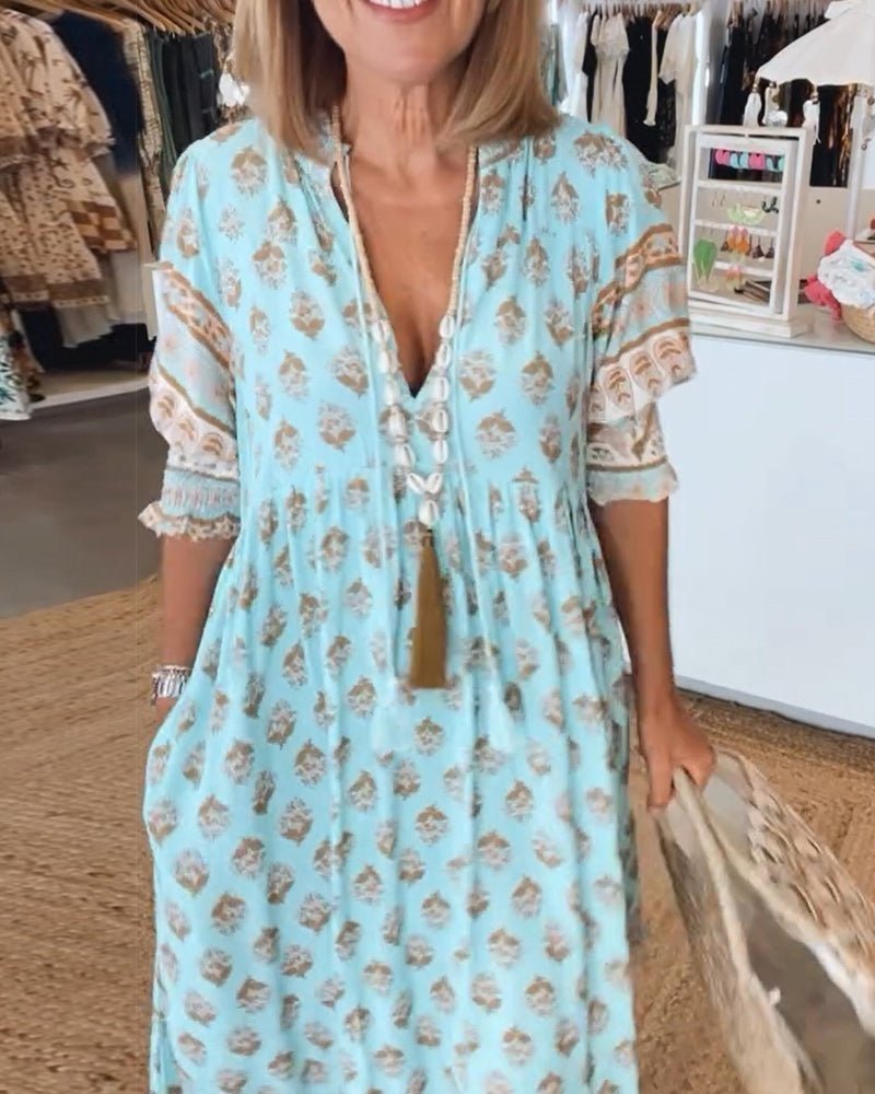 Paloma | Vestido Midi Floral con Cuello en V