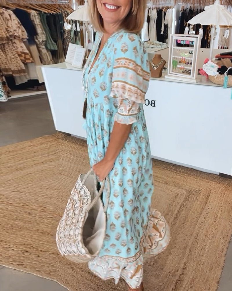 Paloma | Vestido Midi Floral con Cuello en V
