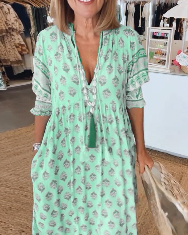 Paloma | Vestido Midi Floral con Cuello en V