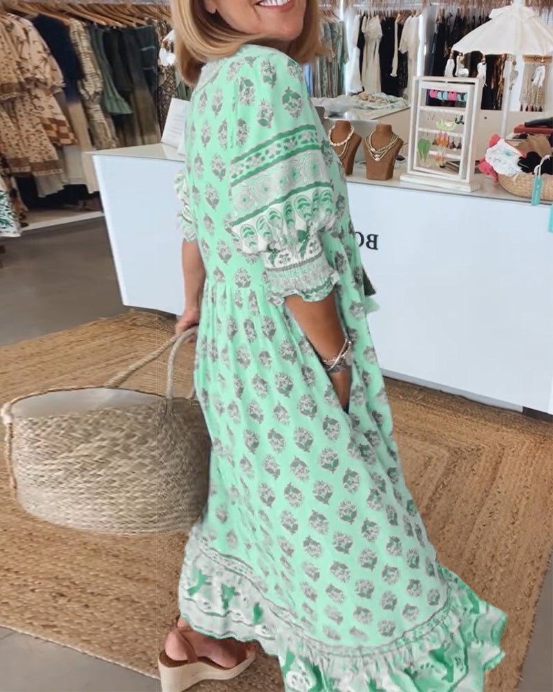 Paloma | Vestido Midi Floral con Cuello en V