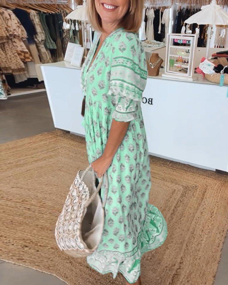 Paloma | Vestido Midi Floral con Cuello en V