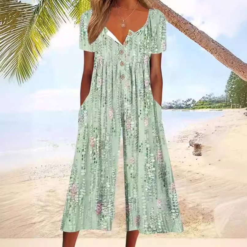 Renata | Jumpsuit Estampado Pierna Ancha con Cuello en V