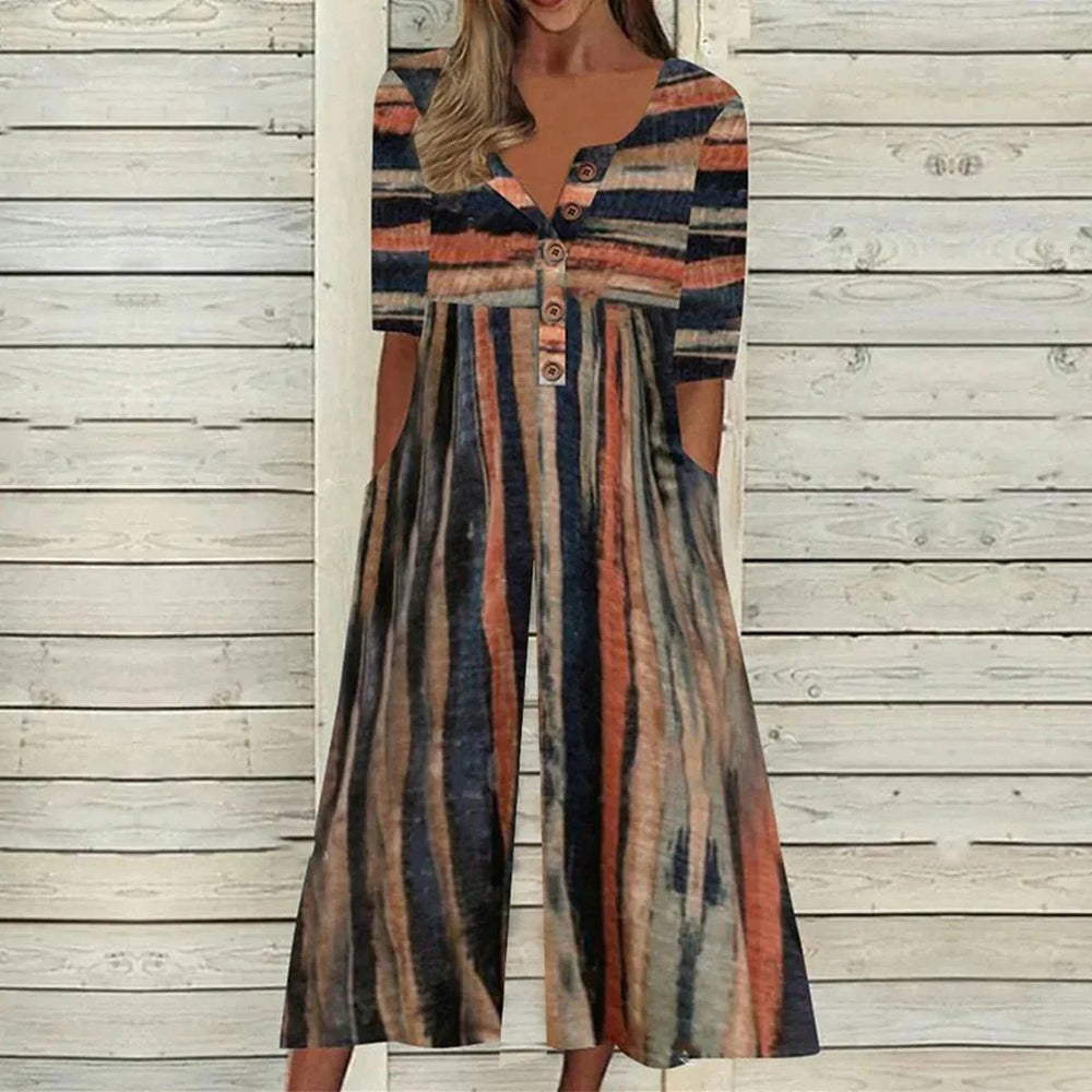 Renata | Jumpsuit Estampado Pierna Ancha con Cuello en V