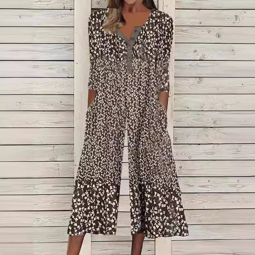 Renata | Jumpsuit Estampado Pierna Ancha con Cuello en V