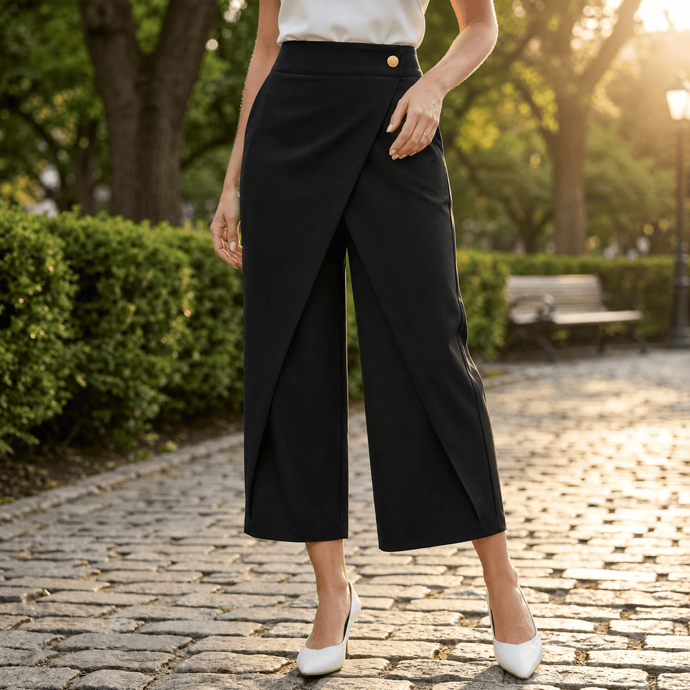 Renata | Pantalón de Pierna Ancha con Frente Cruzado