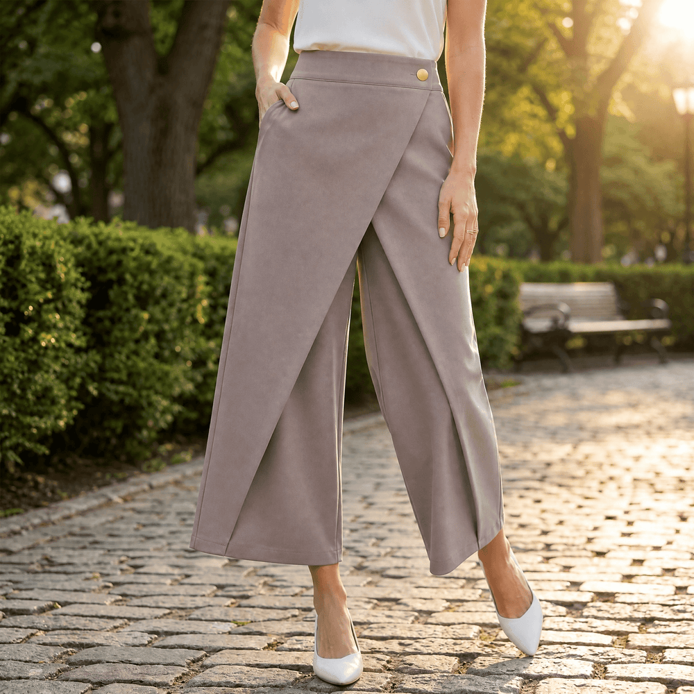 Renata | Pantalón de Pierna Ancha con Frente Cruzado