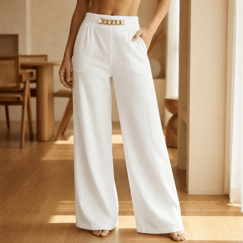 Rosalía | Pantalón de Pierna Ancha con Cadena Dorada