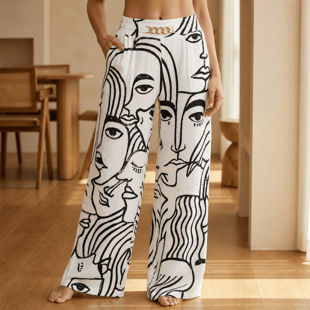 Rosalía | Pantalón de Pierna Ancha con Cadena Dorada