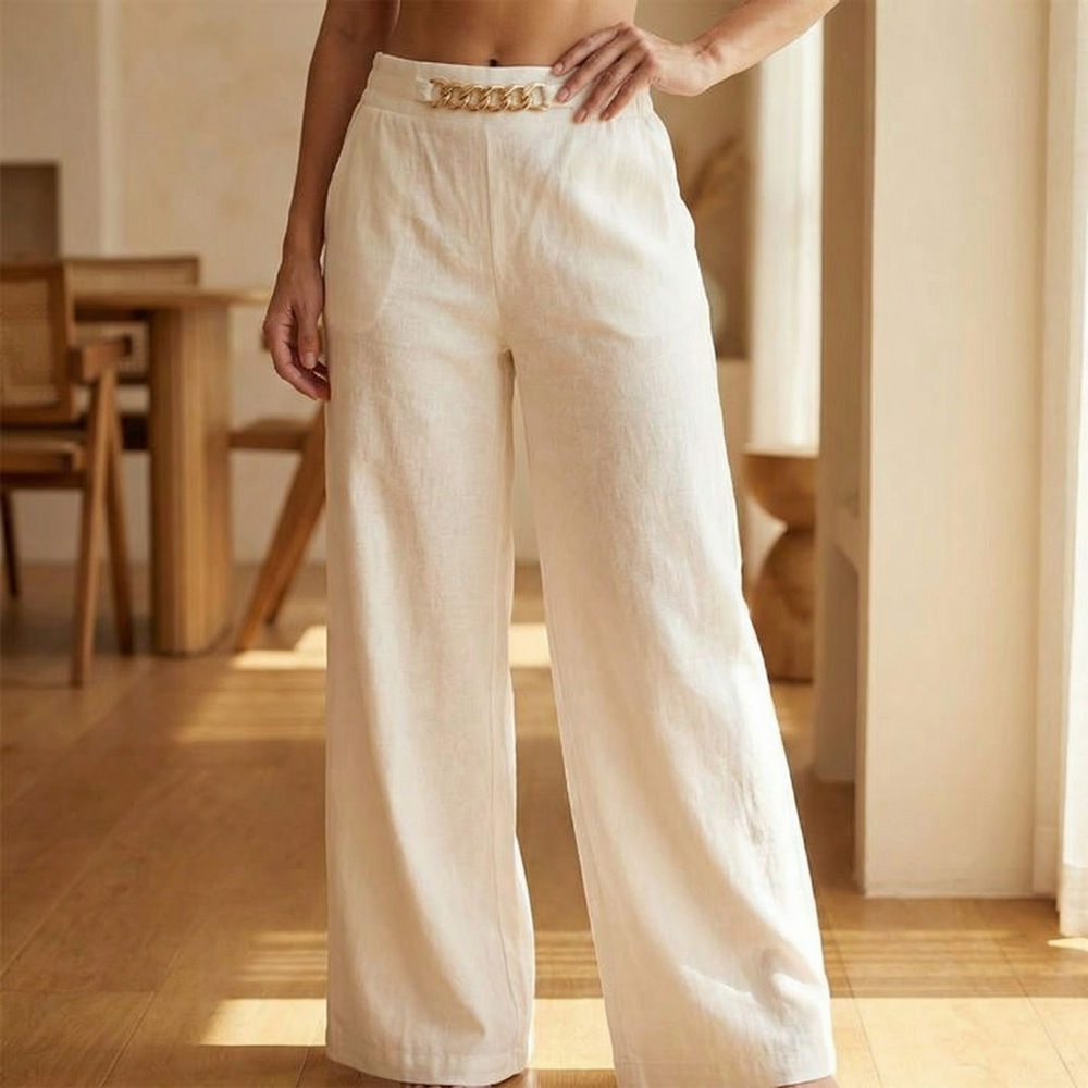 Rosalía | Pantalón de Pierna Ancha con Cadena Dorada