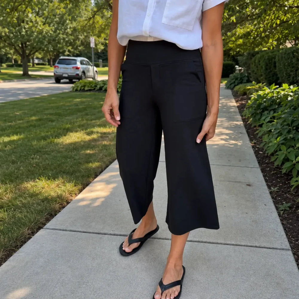 Rosalía | Pantalón Pierna Ancha Capri con Bolsillos