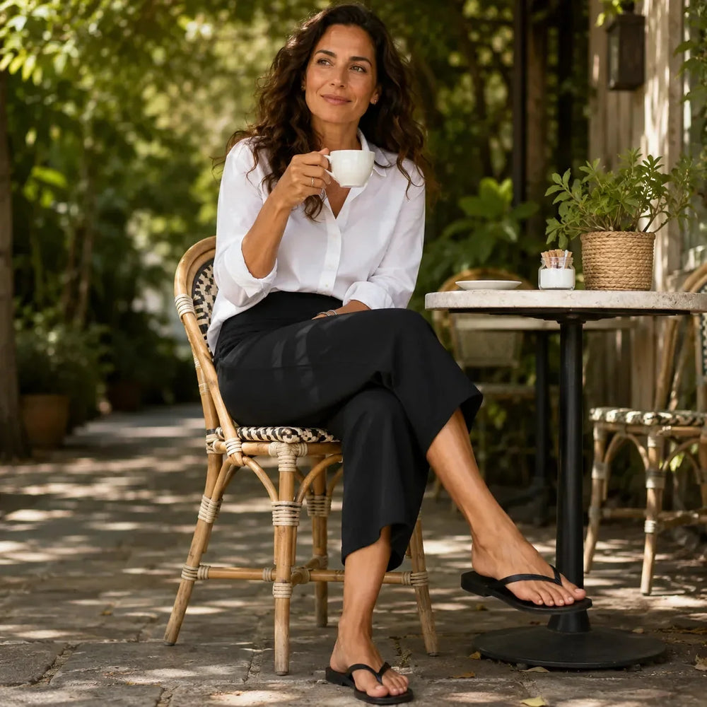 Rosalía | Pantalón Pierna Ancha Capri con Bolsillos
