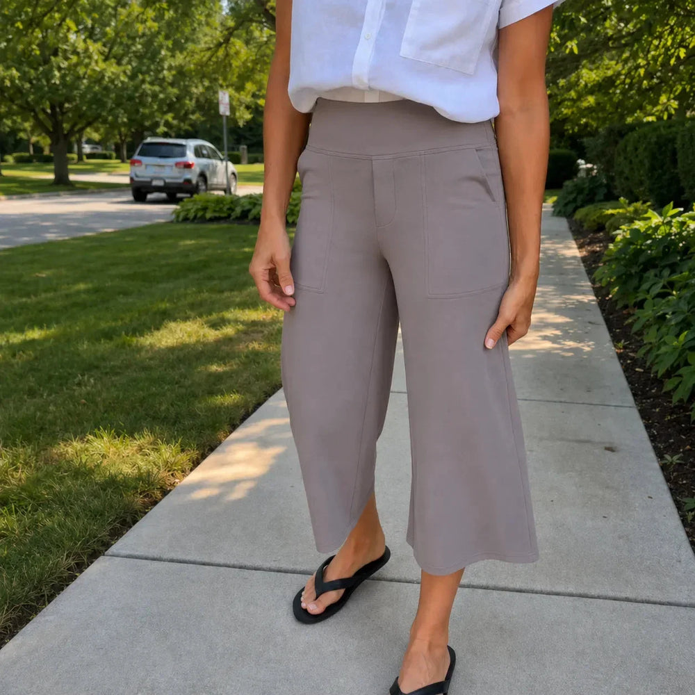 Rosalía | Pantalón Pierna Ancha Capri con Bolsillos