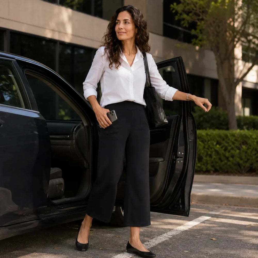 Rosalía | Pantalón Pierna Ancha Capri con Bolsillos