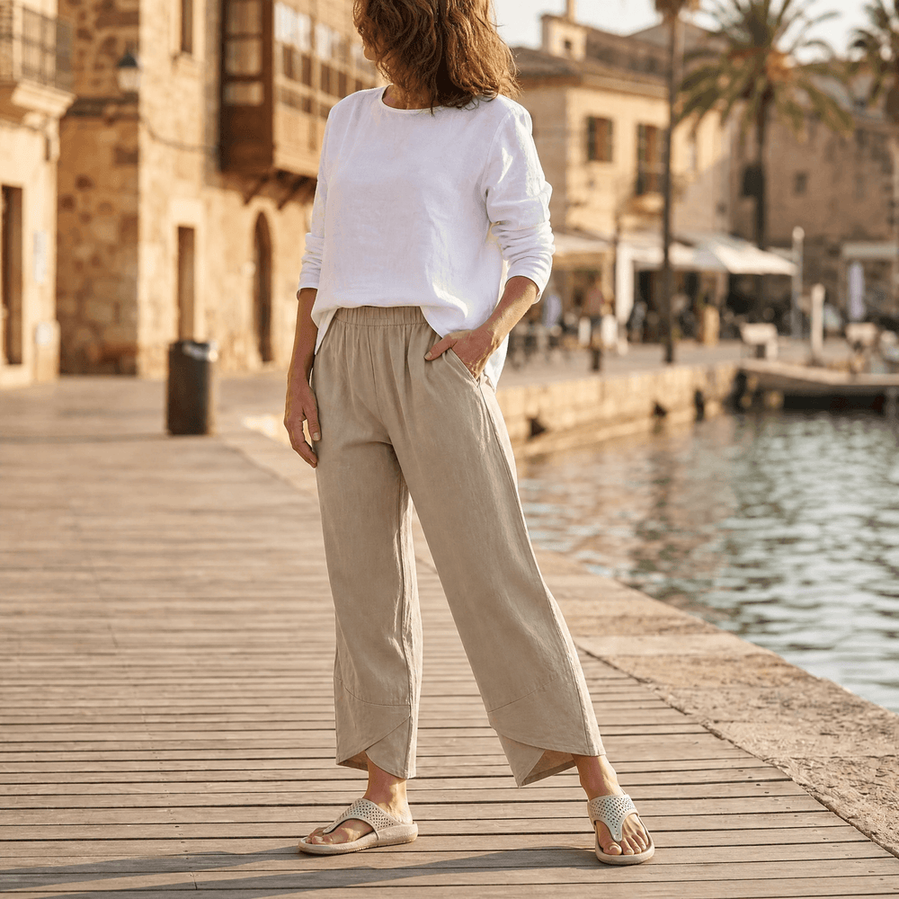 Valentina | Pantalón Capri Pierna Ancha con Dobladillo Asimétrico