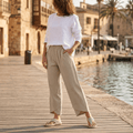 Valentina | Pantalón Capri Pierna Ancha con Dobladillo Asimétrico
