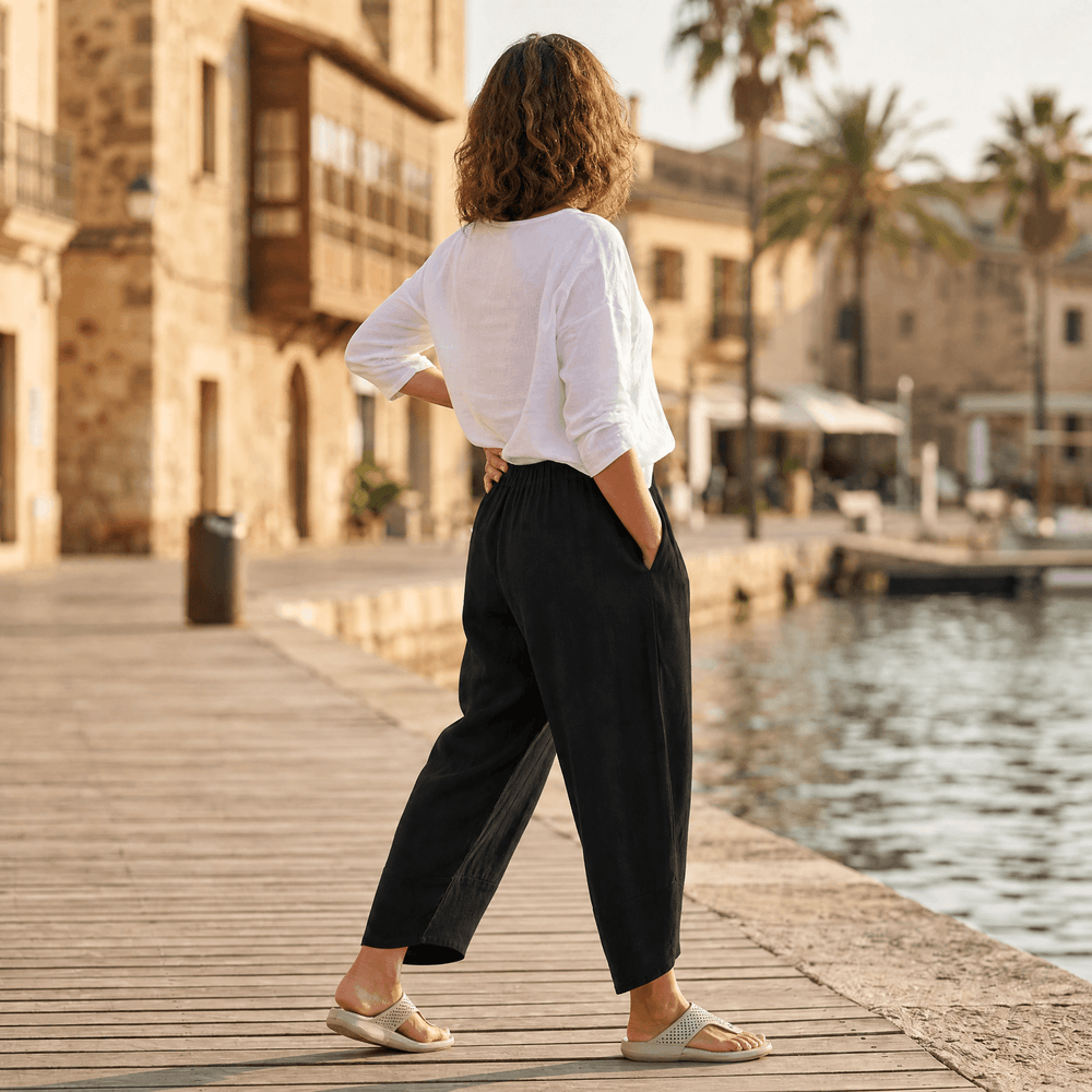Valentina | Pantalón Capri Pierna Ancha con Dobladillo Asimétrico