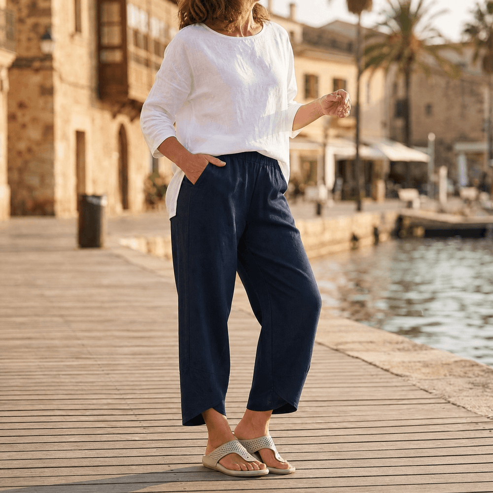 Valentina | Pantalón Capri Pierna Ancha con Dobladillo Asimétrico