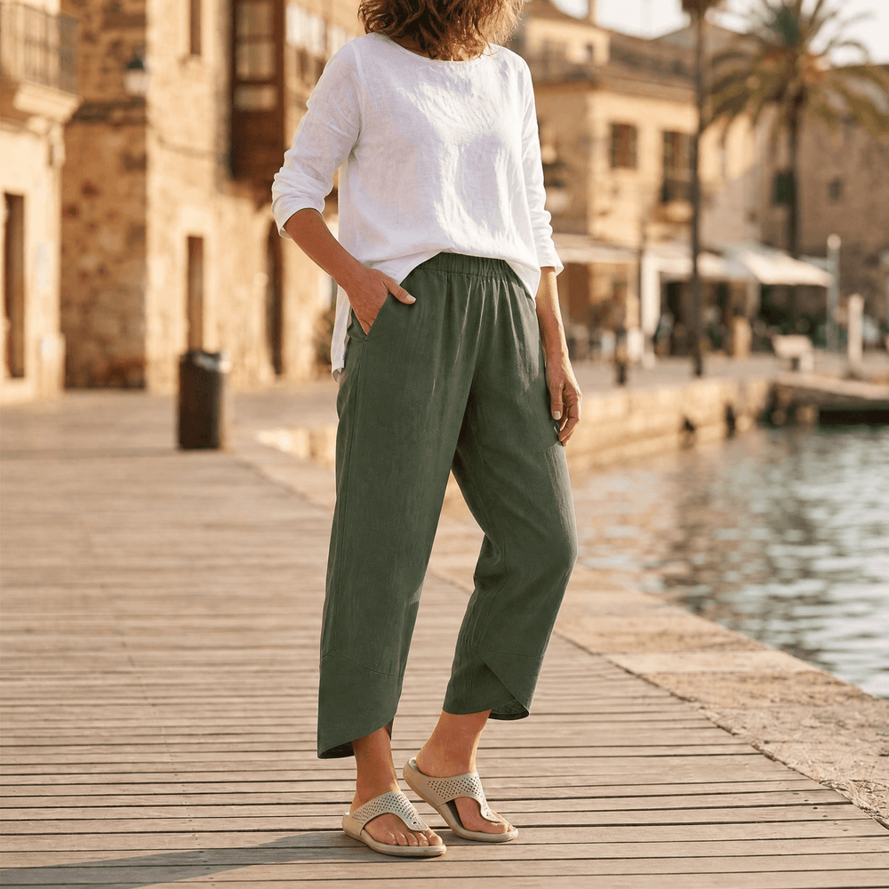Valentina | Pantalón Capri Pierna Ancha con Dobladillo Asimétrico