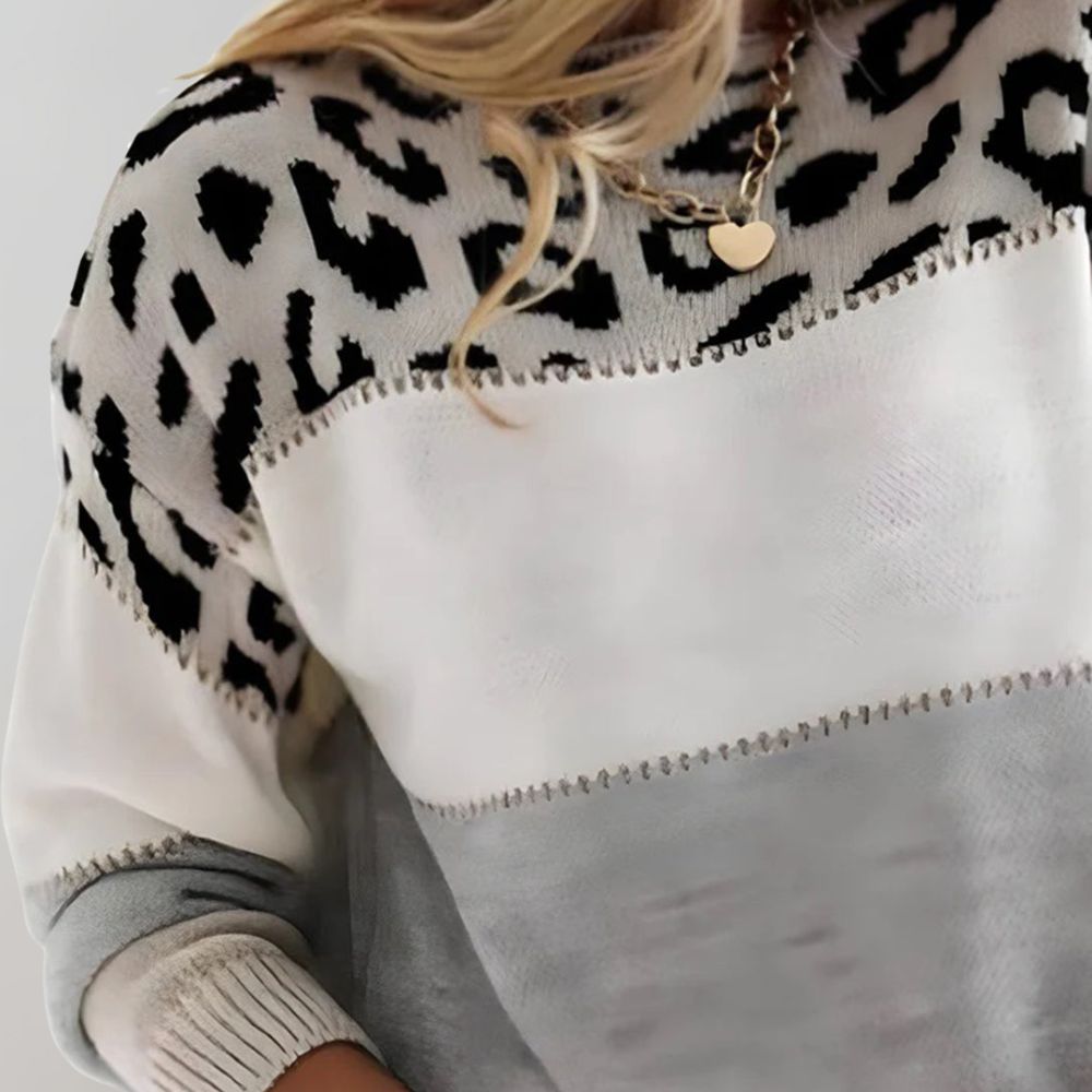 Victoria | Suéter Tejido con Detalle Animal Print