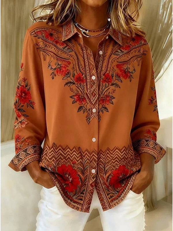 Catalina | Blusa de Manga Larga con Flores y Zigzag