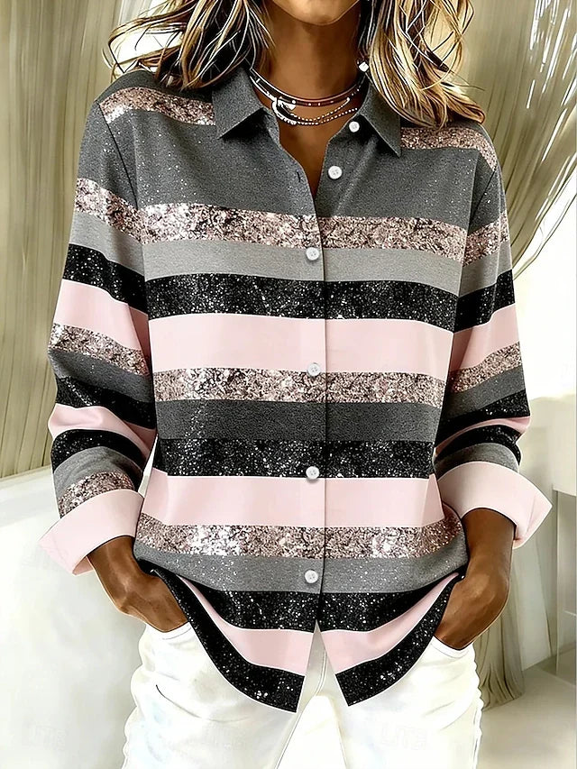 Valeria | Blusa de Botones con Rayas Horizontales