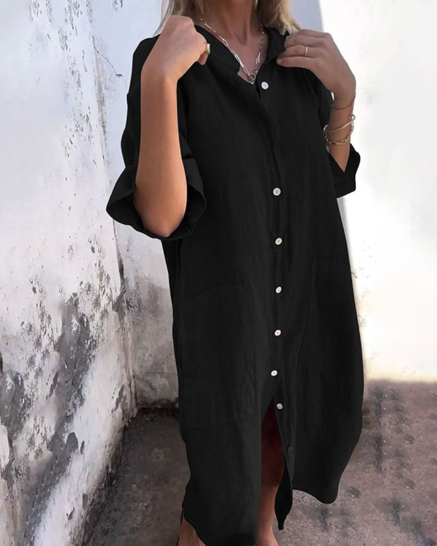 Ximena | Vestido Midi Camisero Corte Relajado