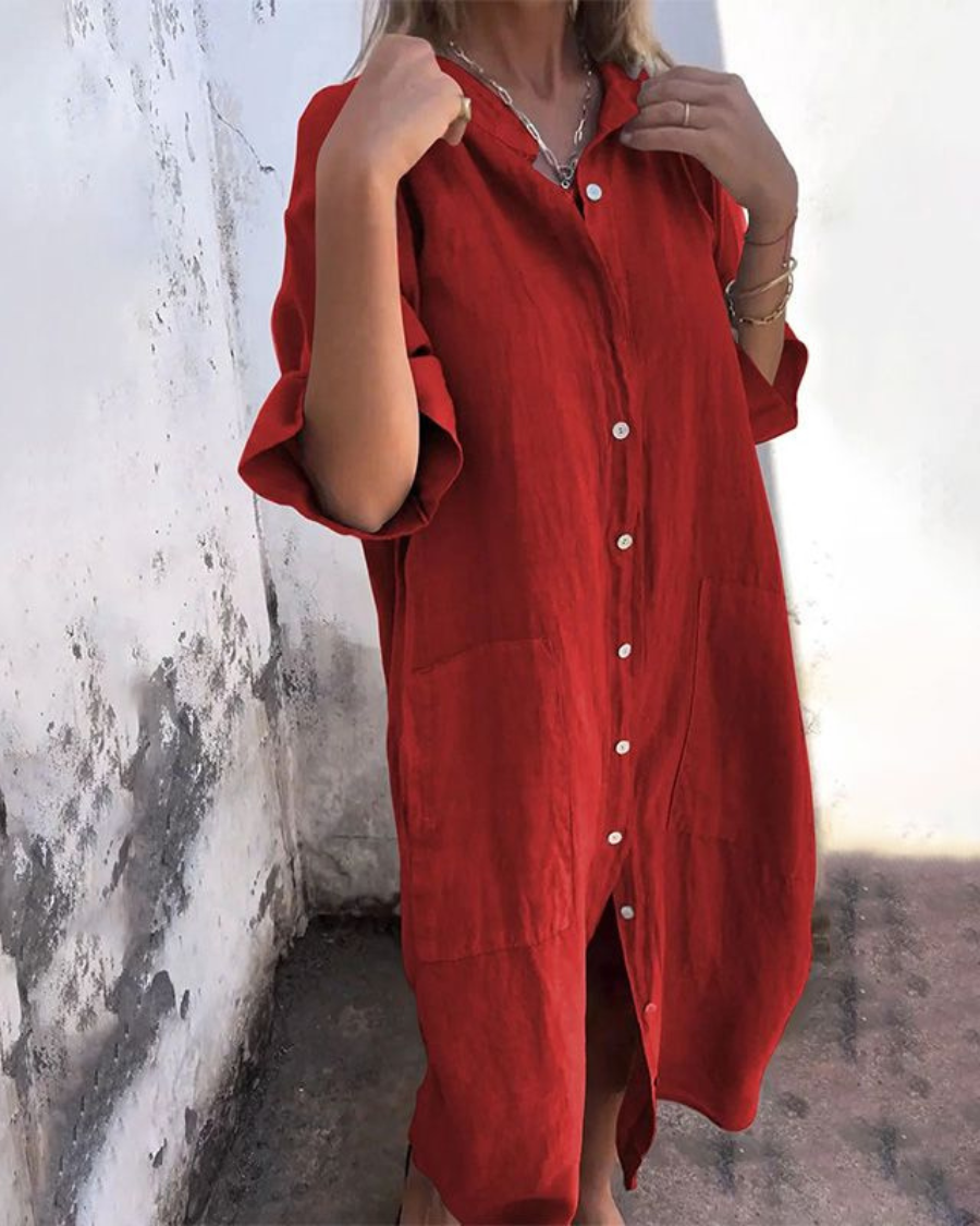 Ximena | Vestido Midi Camisero Corte Relajado