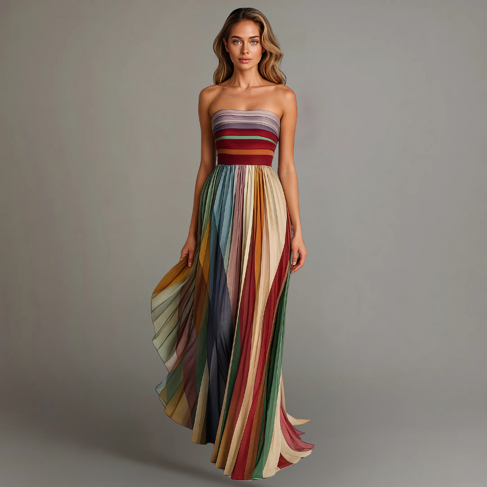 Ximena | Vestido Midi Plisado sin Tirantes