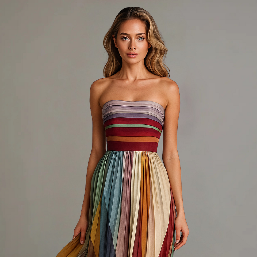Ximena | Vestido Midi Plisado sin Tirantes