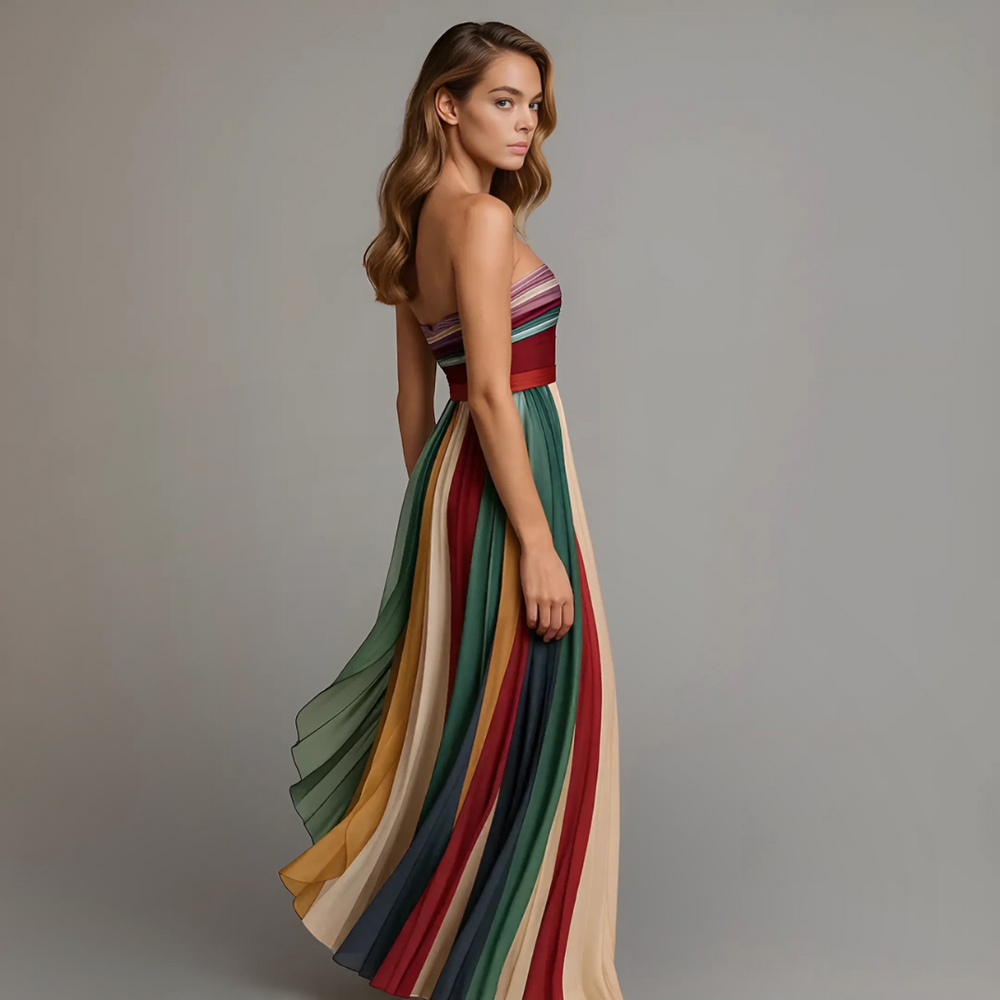 Ximena | Vestido Midi Plisado sin Tirantes